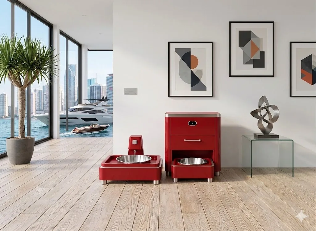 KibbleKraft in Monza Red in a waterfront home