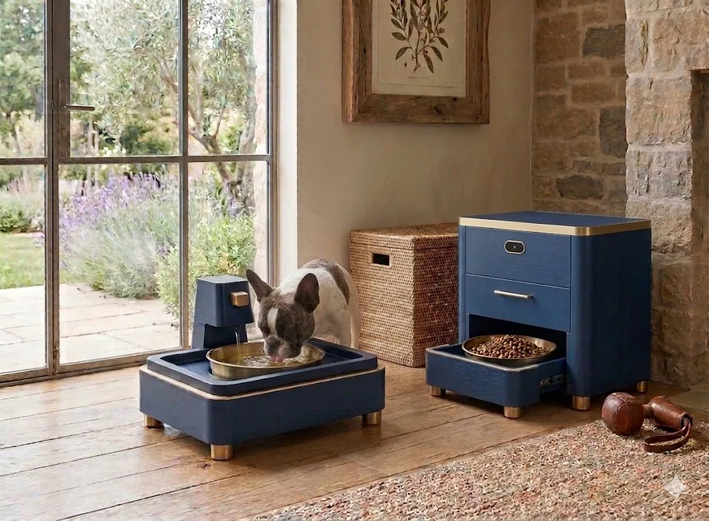 KibbleKraft in Blue with a French Bulldog