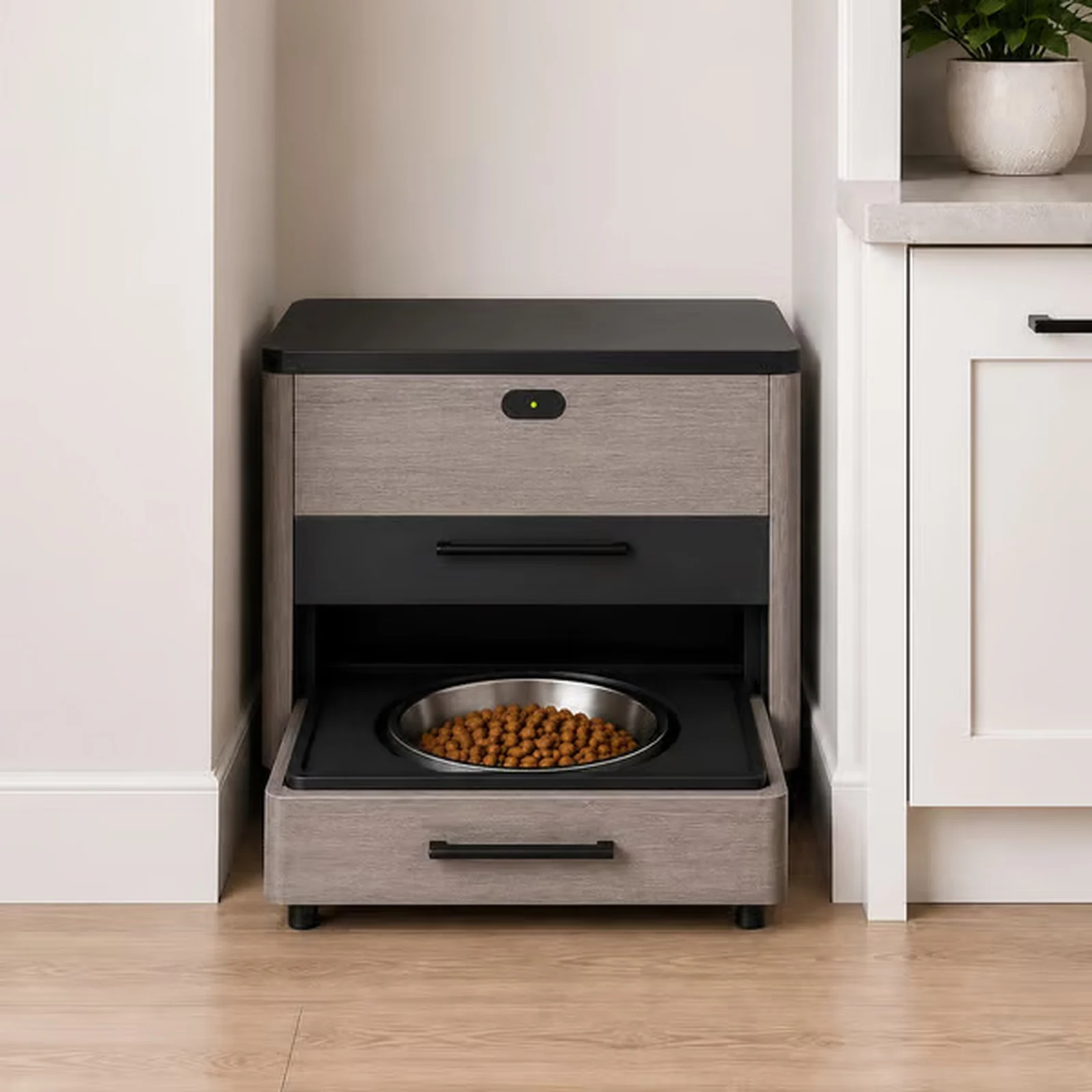 KibbleKraft ST Dispenser in Grey Oak.